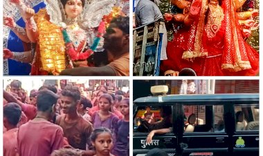 ढोल नगाड़े रंग गुलाल के साथ भक्तों ने मां आदि शक्ति को दी विदाई